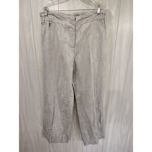 Peter Nygard Women's Linen Blend Pants Size 10 Gray Floral Texture Cruise Luxury